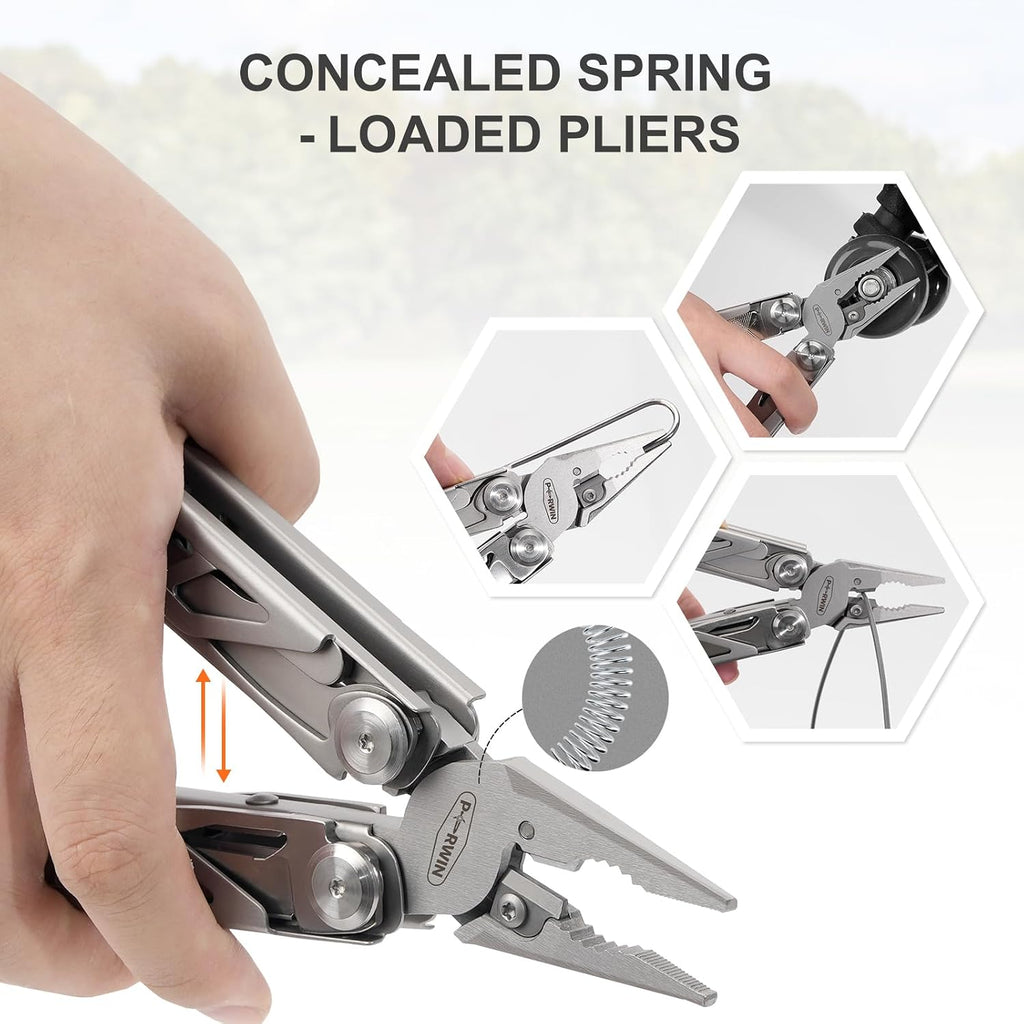 PERWIN Multitool, 17-in-1 Stainless Steel Multi Tool Pliers with Self-Locking, Pocket Knife, Nylon Sheath, Professional (EDC) Multi-Tool for Survival, Camping and Hunting, Hiking, Gifts for Men
