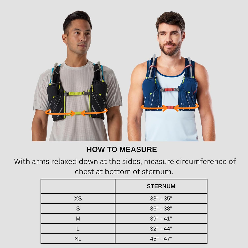 Nathan Men's Pinnacle Race Vest 4L Hydration Pack, Two 20 oz Soft Flasks, Running, Hiking, Water-Resistant, Moisture Wicking, Adjustable Straps