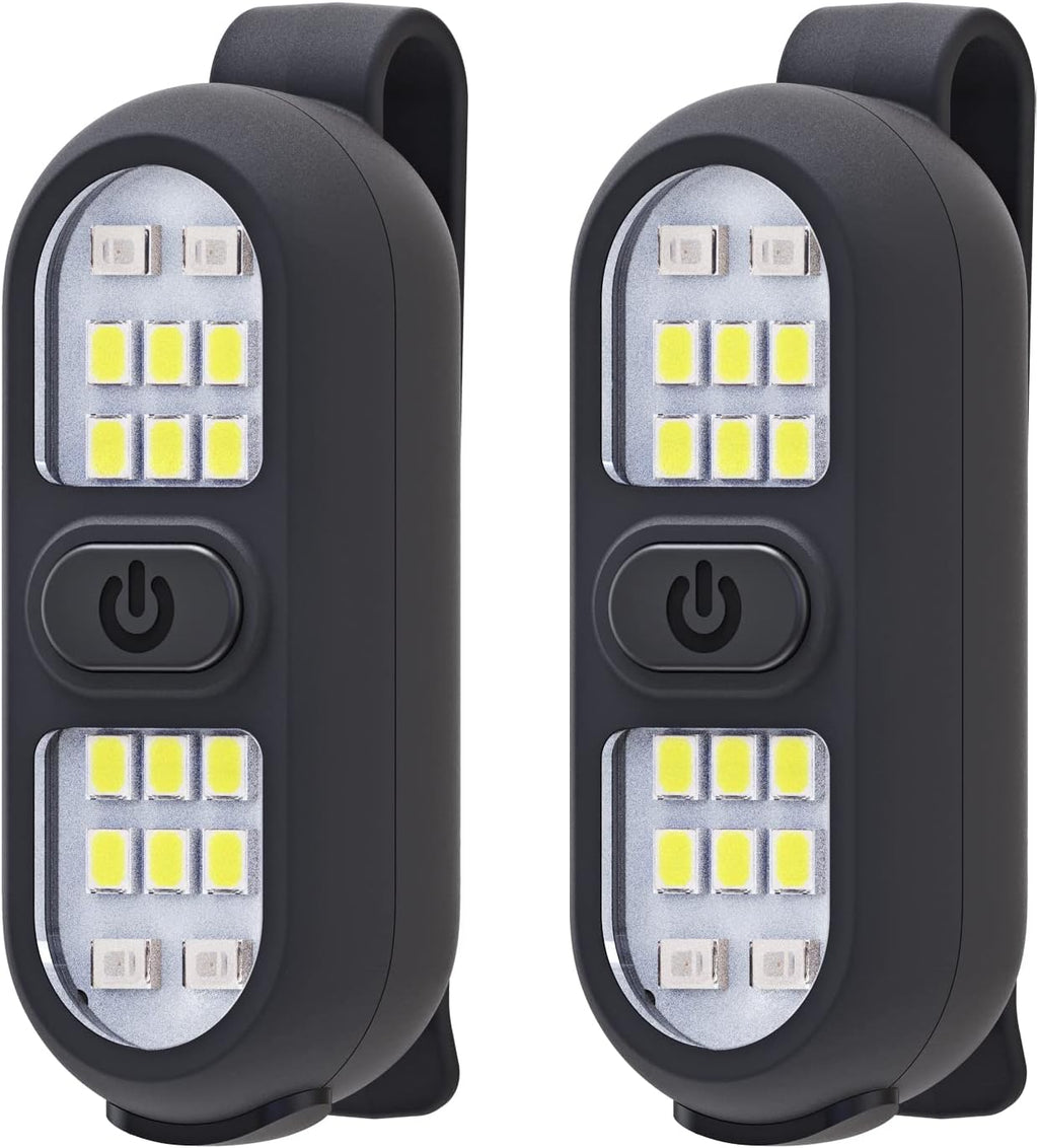 2 Pack Clip on Flashlights, Running Light for Runners Rechargeable Safety Lights for Walking at Night Hands Free Flashlight Portable LED Work Light Warning Flashing Camping Hiking Walking Dog Black