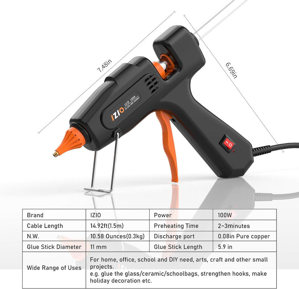 IZIO100W Hot Glue Gun Kit, Fast Heating for DIY Crafts Home Repair, Includes 21 Glue Sticks, Anti-Scald Nozzle, Pouch
