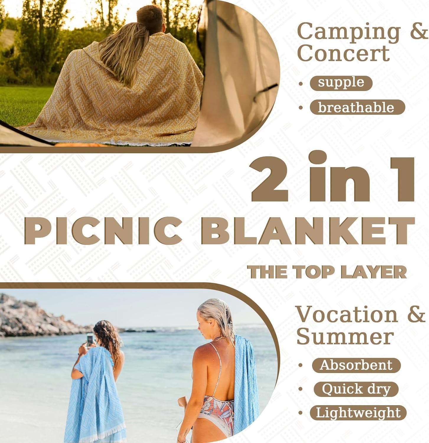 Genovega 2 in 1 Extra Large 80"* 80" Rug Picnic Blankets Waterproof Outdoor Beach Blanket Foldable Camping Mat Supplies Europe Travel Accessories Hawaii Necessities Hiking Items Yellow
