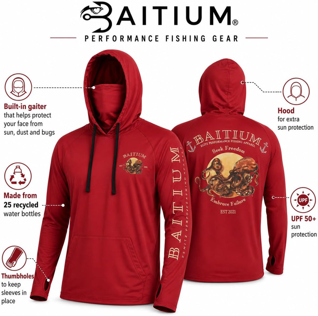 Fishing Shirts for Men,UPF50 Hooded Long Sleeve with Gaiter, Sun Protection Dry Fit Apparel, Face Mask, Fishing Clothes