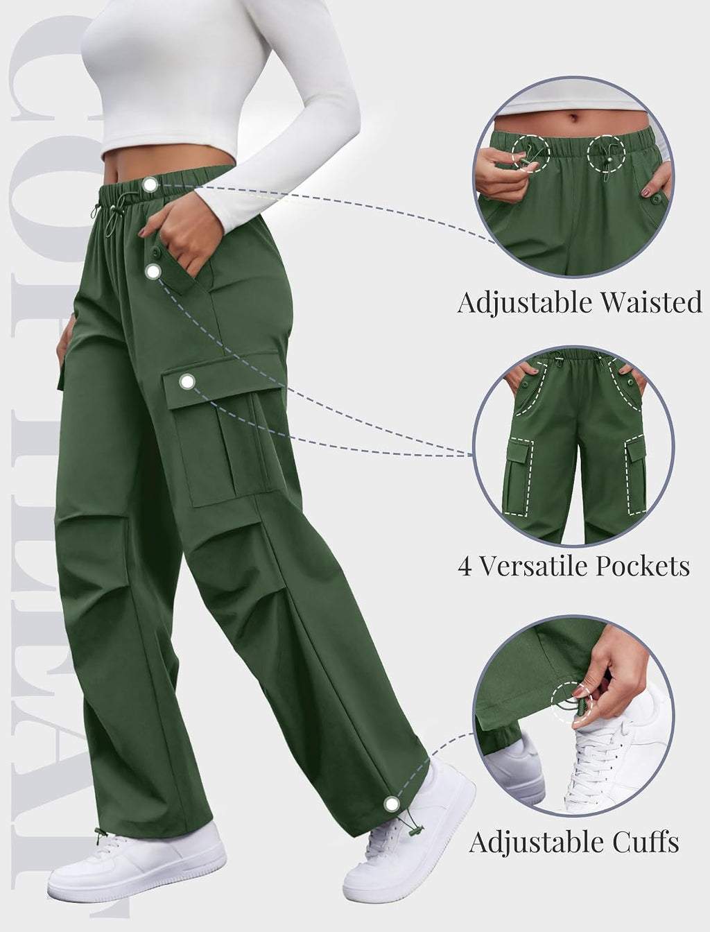 COPYLEAF Cargo Pants Women Parachute Baggy Hiking Pants with Pockets Travel