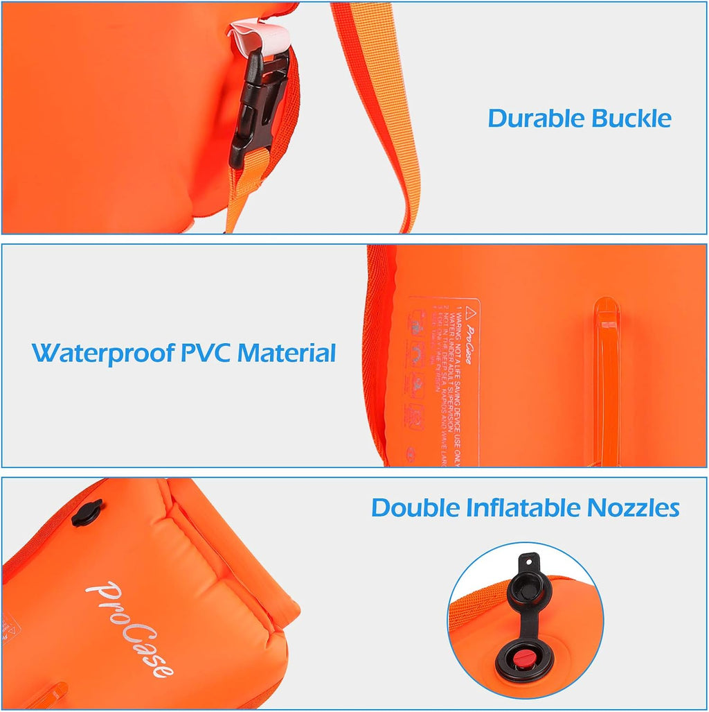 ProCase 35L Swim Buoy Dry Bag, Floating Waterproof Backpack with Shoulder Waist Strap for Open Water Swimming Paddling Boating Kayaking Rafting Hiking Camping Fishing Beach -Orange