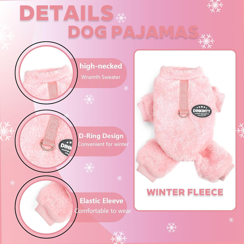 Dog Clothes for Small Dogs Fleece Dog Pajamas Winter Warm Thermal Soft Puppy Pjs Coat Stretchy Jumpsuit Doggie Pet Sweater Outfits Cat Apparel (Pink, X-Small)