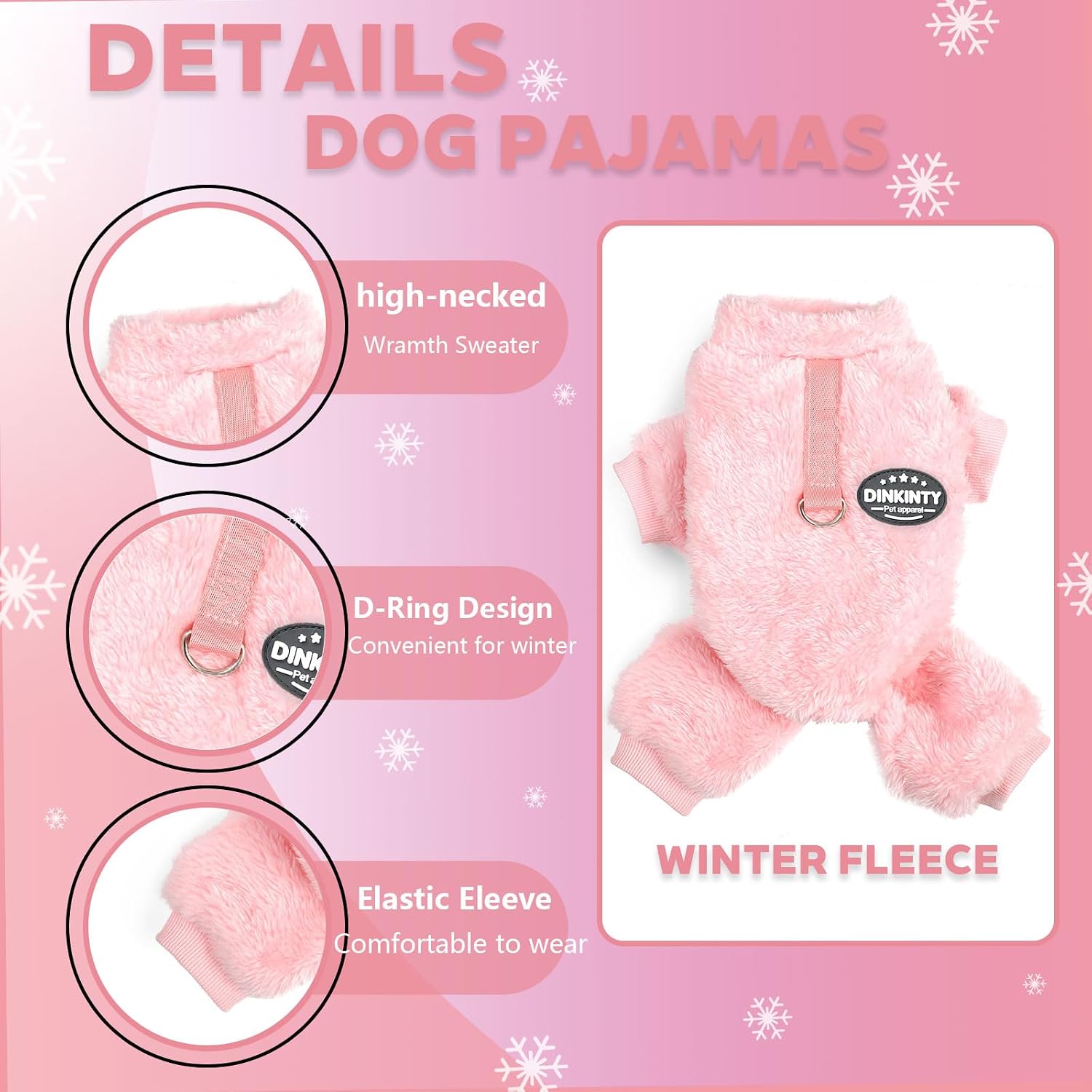 Dog Clothes for Small Dogs Fleece Dog Pajamas Winter Warm Thermal Soft Puppy Pjs Coat Stretchy Jumpsuit Doggie Pet Sweater Outfits Cat Apparel (Pink, X-Small)