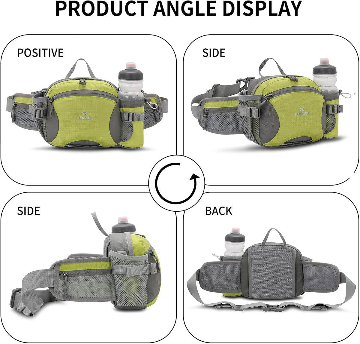 Peicees Hiking Fanny Pack Large Waist Bag for Men Women with Bottle Holder Water Resistant Lumbar Pack for Hiking Camping Fishing Outdoor (Bottle Not Included)