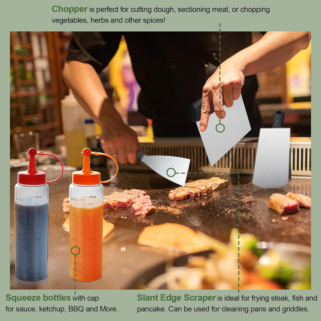 EWFEN 35PCS Griddle Accessories Kit, Flat Top Grill Accessories Set for Blackstone and Camp Chef, Grill Spatula Set with Enlarged Spatulas, Basting Cover, Scraper for Outdoor Barbecue