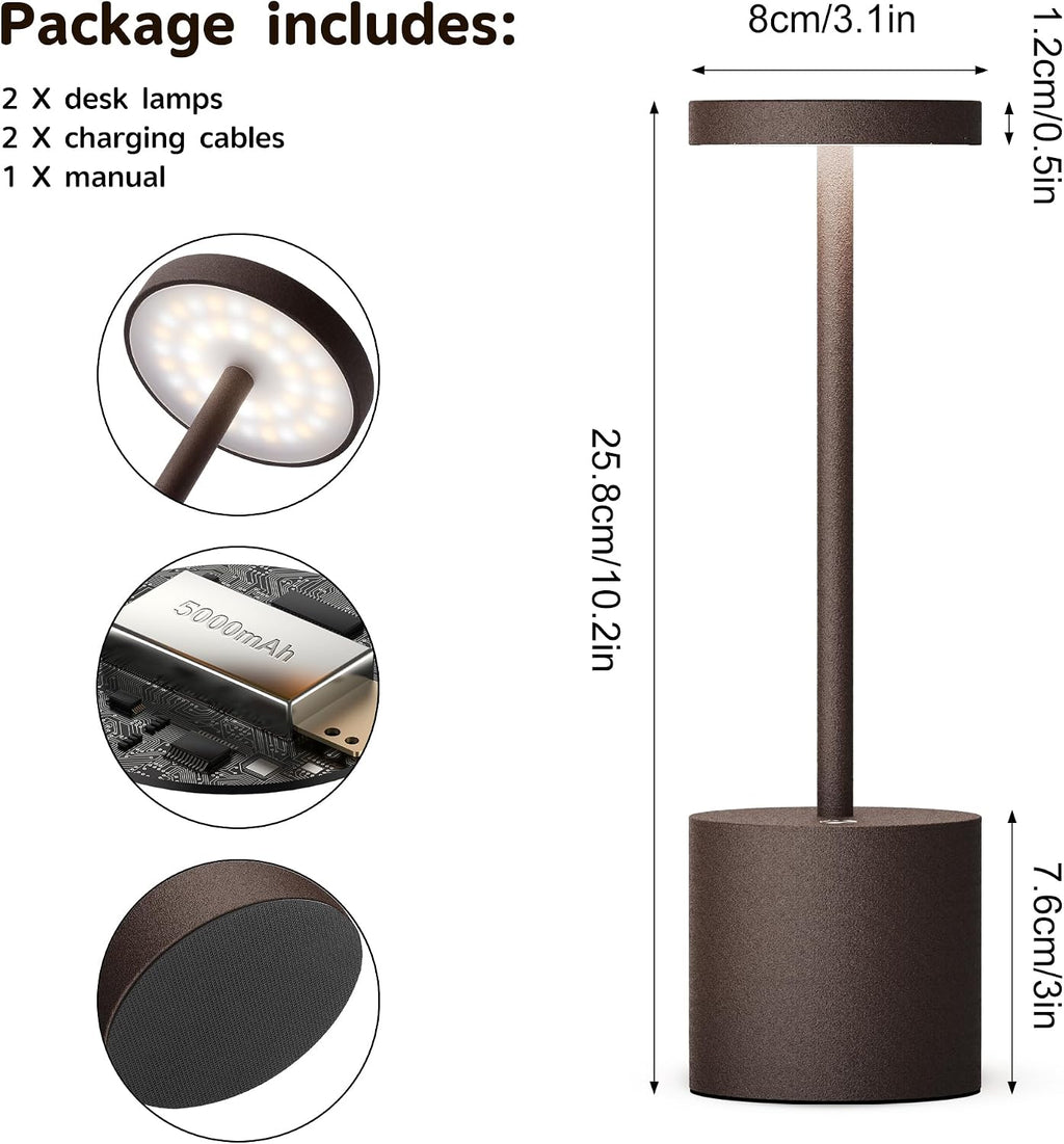 2Pack Cordless Rechargeable LED Restaurants Outdoor Table Lamp