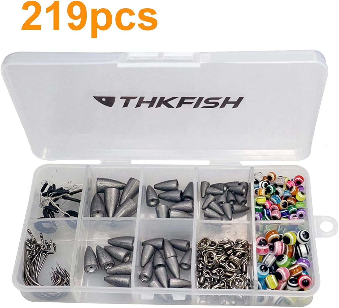 THKFISH Fishing Weights Sinkers Fishing Beads Bullet Sinkers Carolina Rig Texas Rig Kit Fishing Accessories Kit 64pcs/219pcs