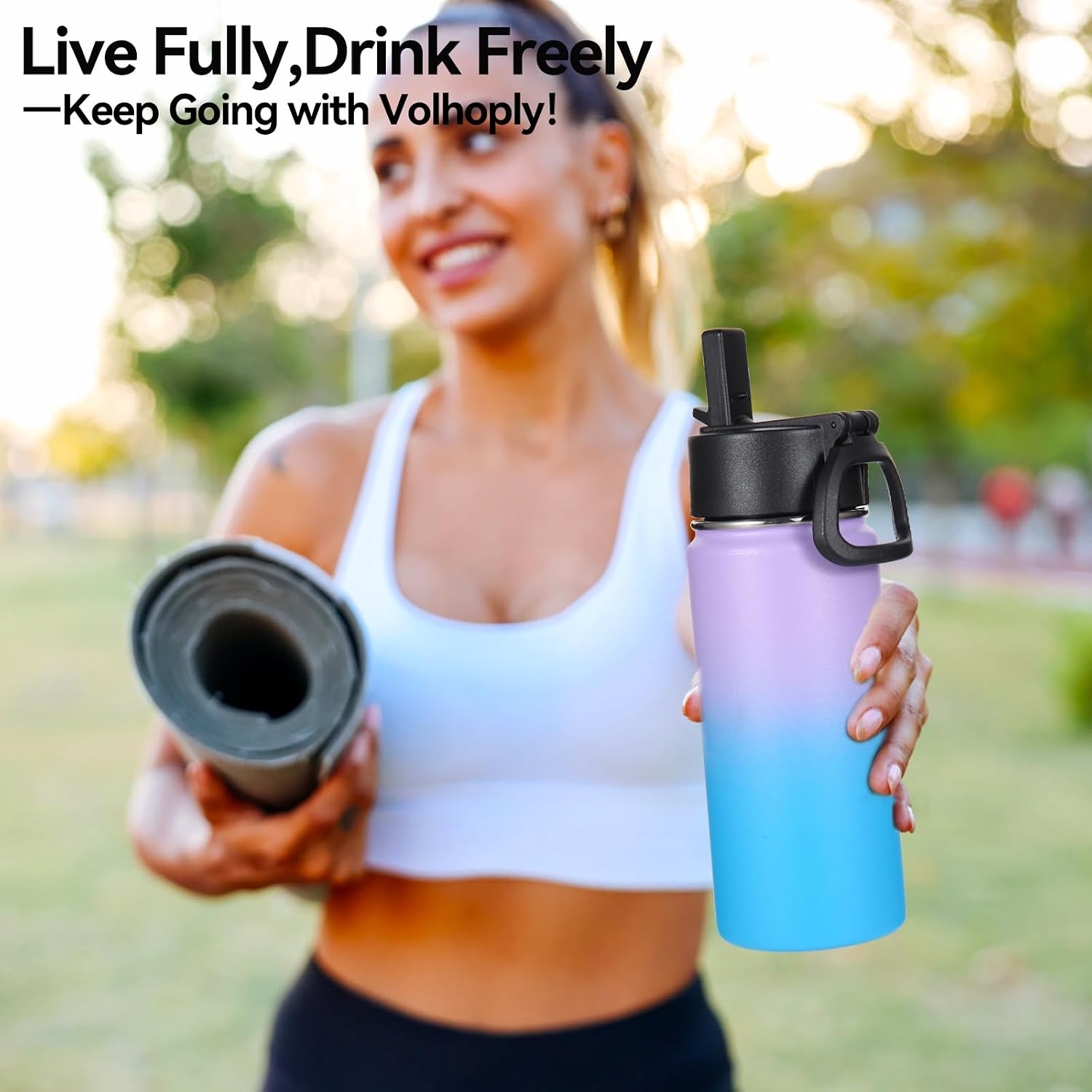 Volhoply 16 OZ Kids Water Bottle Bulk 4 Pack,Insulated Sports Bottles with Straw Lid,Stainless Steel Bottle with Handle Keep Cold,Double Wall Vacuum Tumbler Cups for School,Girl(Lavender Blue, 4