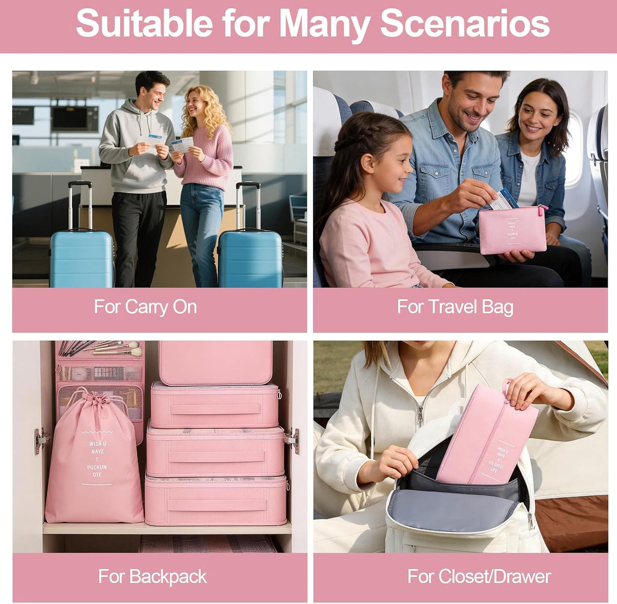 8 Set Packing Cubes for Travel, Suitcase Organizer Bags for Luggage (Pink)