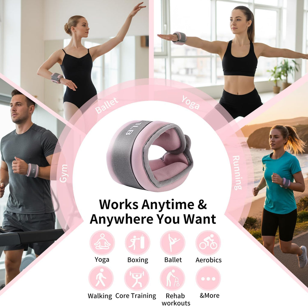 Ankle Weights for Women & Kids - 0.5LB/1LB Each Wrist/Ankle Weight Pair (1LB/2LB Total) Adjustable Arm/Leg Weights for Walking, Running, Pilates, Home Workout with Comfortable Straps (Pink)