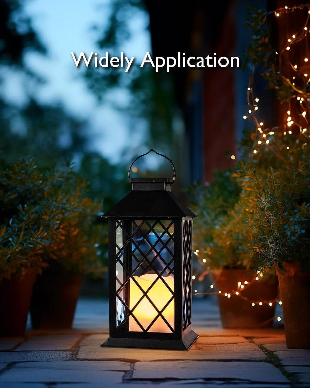 Homemory 2 Pack 13'' Black Solar Lanterns, Flickering Flame Hanging Lights