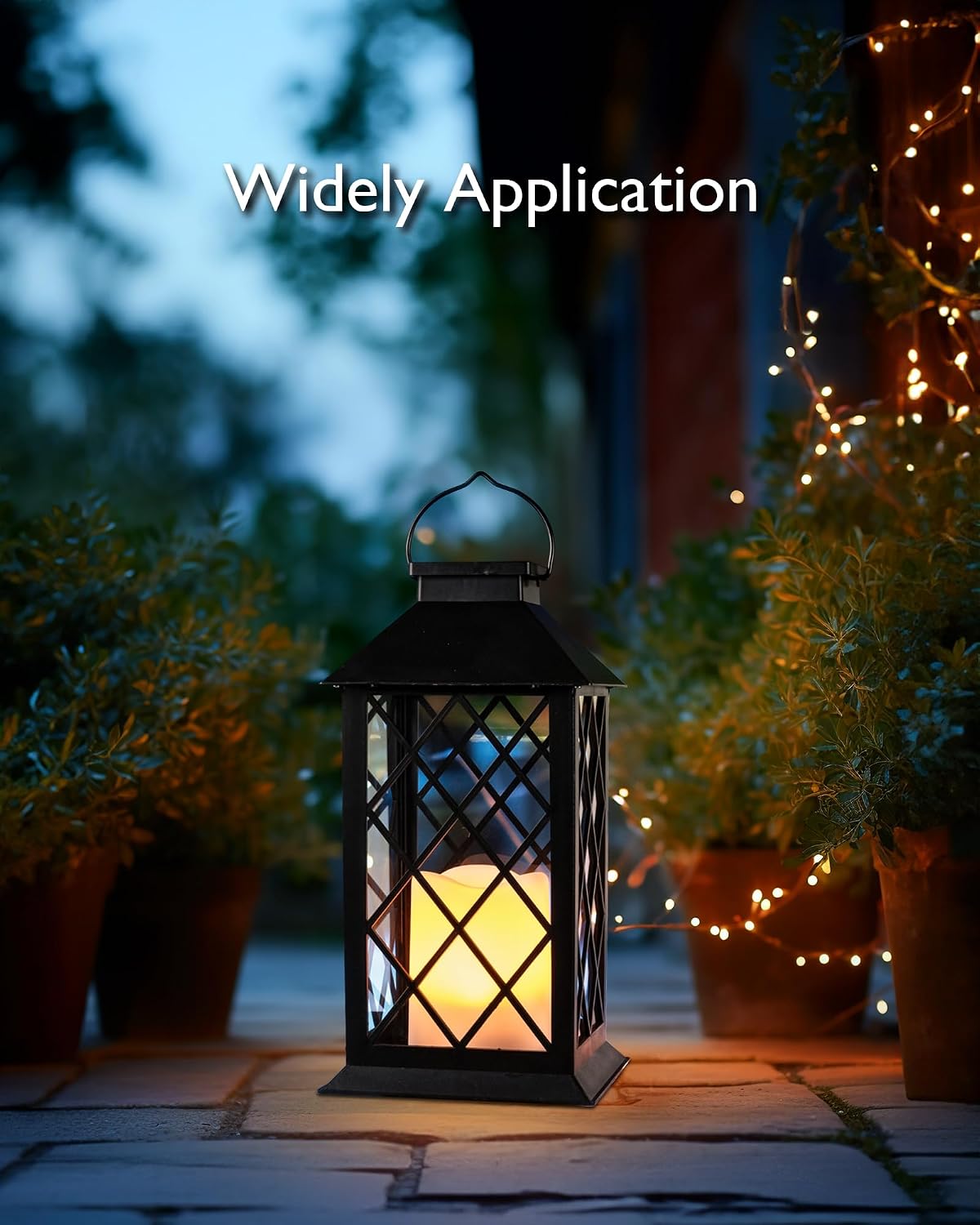 Homemory 2 Pack 13'' Black Solar Lanterns, Flickering Flame Hanging Lights