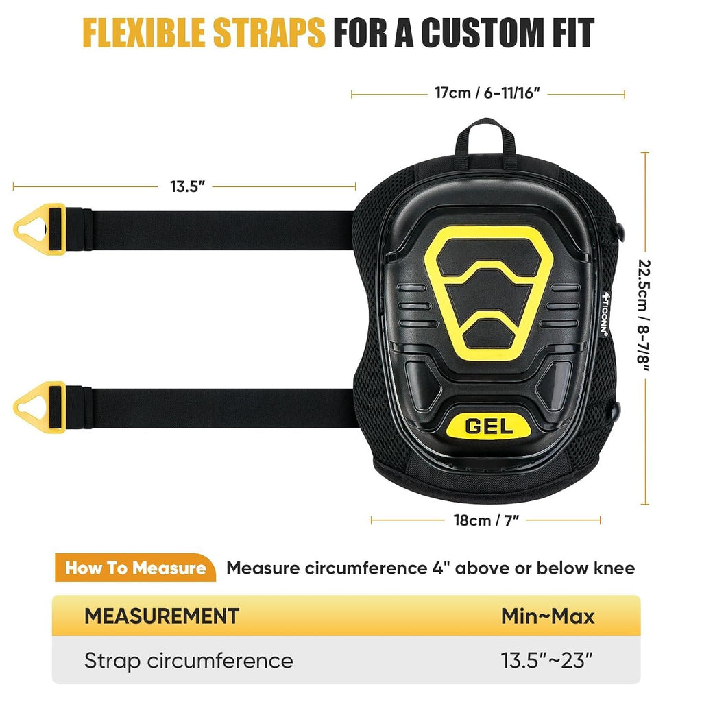 TICONN Gel Knee Pads for Work, Professional Heavy Duty Work Knee Pads for Men with Soft Foam and Gel Cushion for Men Construction, Garden, Flooring (Black/Yellow)
