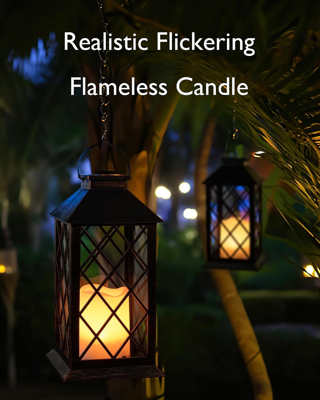 Homemory 2 Pack 13'' Bronze Solar Lanterns, Flickering Flame Hanging Lights