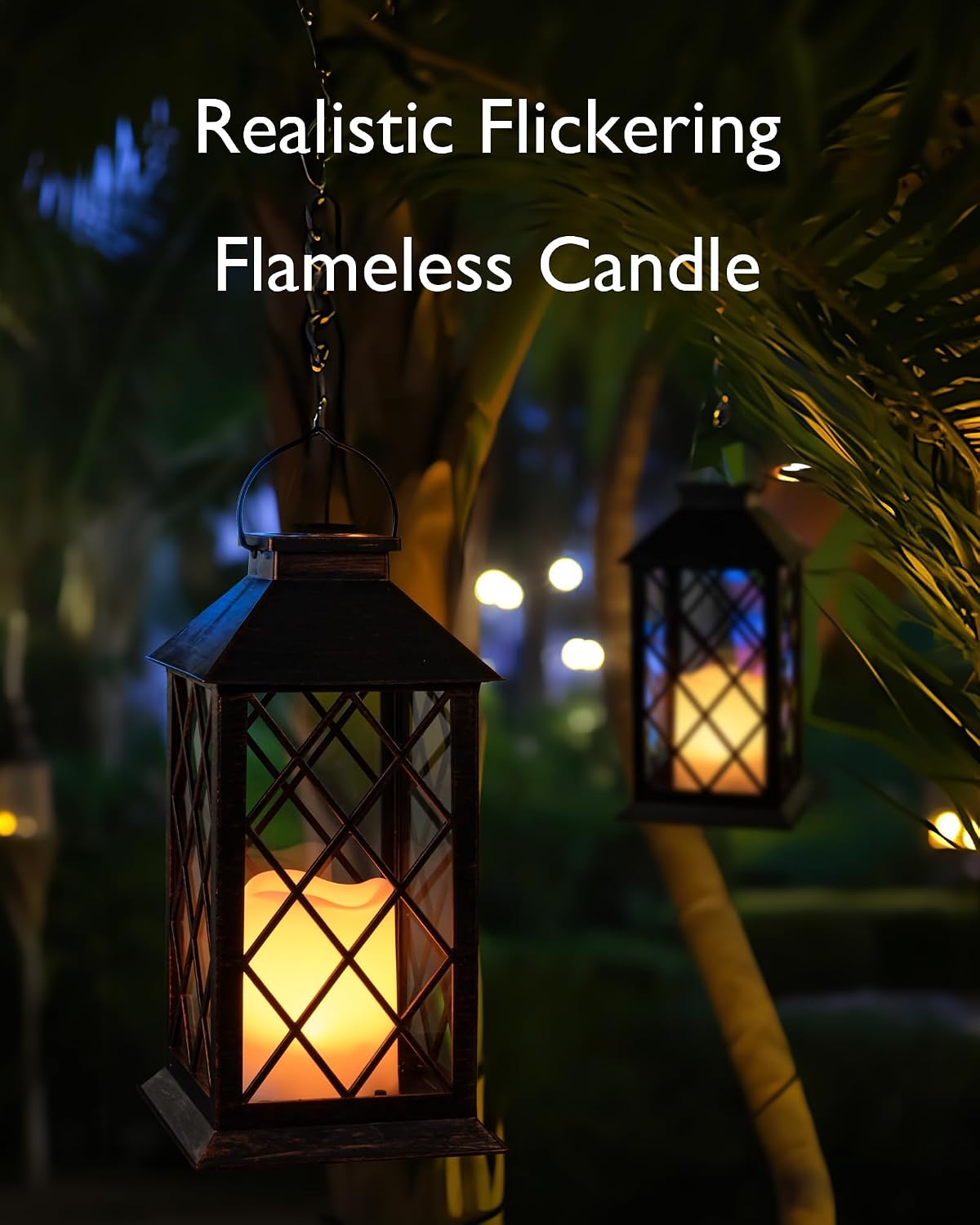 Homemory 2 Pack 13'' Bronze Solar Lanterns, Flickering Flame Hanging Lights