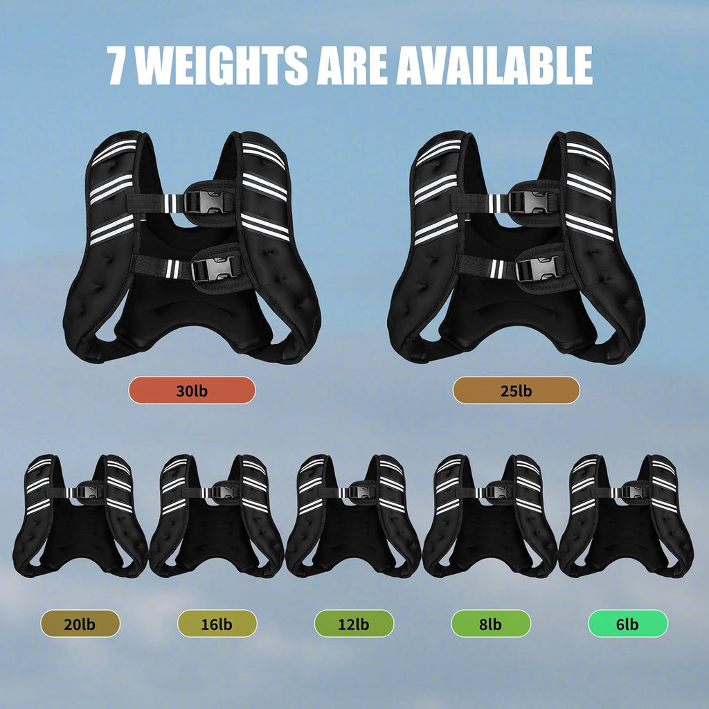 Weighted Vest for Women Men, 6lb/8lb/12lb/16lb/20lb/25lb/30lb Adjustable Weight Vest with Reflective Stripes for Workout, Strength Training, Running, Fitness, Muscle Building, Weight Loss, Rucking Vest With Phone Pouch