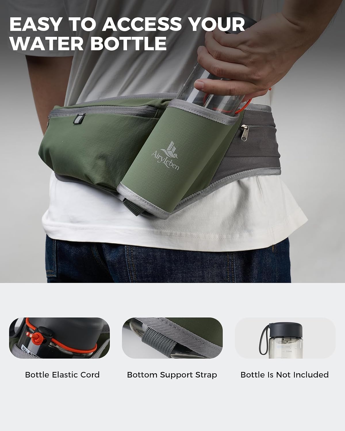 Fanny Pack with Water Bottle Holder, RFID Blocking Running Belt Bag