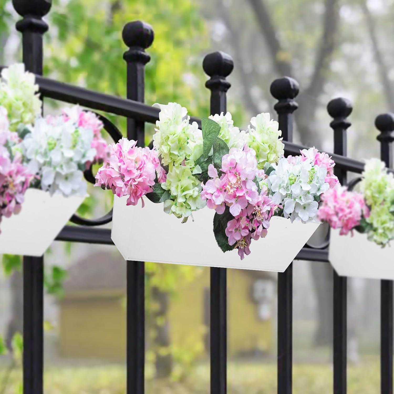 16 Inch Railing Planters Box Metal Hanging Flower Pot 3 Pcs
