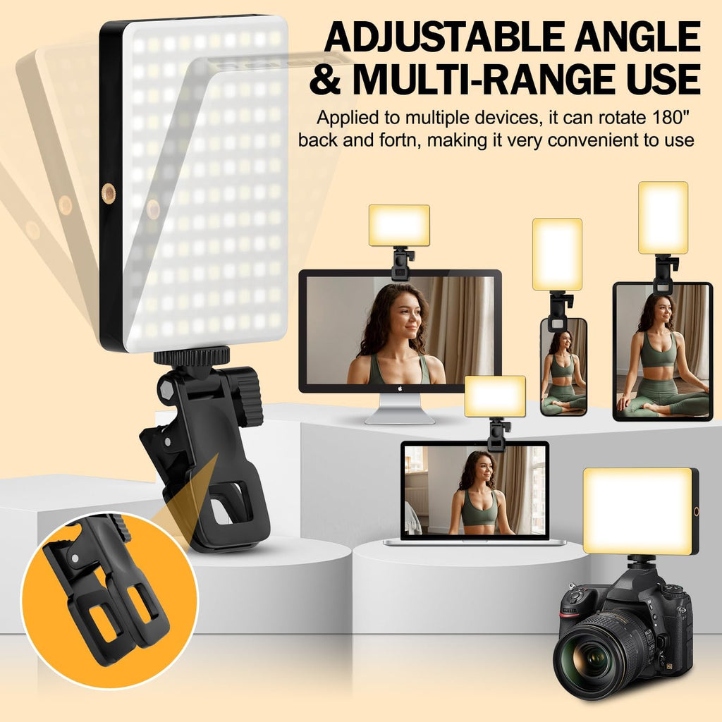 120 LED Selfie Light for iPhone, Portable Phone Light with Clip & Camera Tripod Adapter - 5000mAh Rechargeable, 3 Lighting Modes, CRI 97+ for Video Recording, TikTok, Tripod Mount Rings