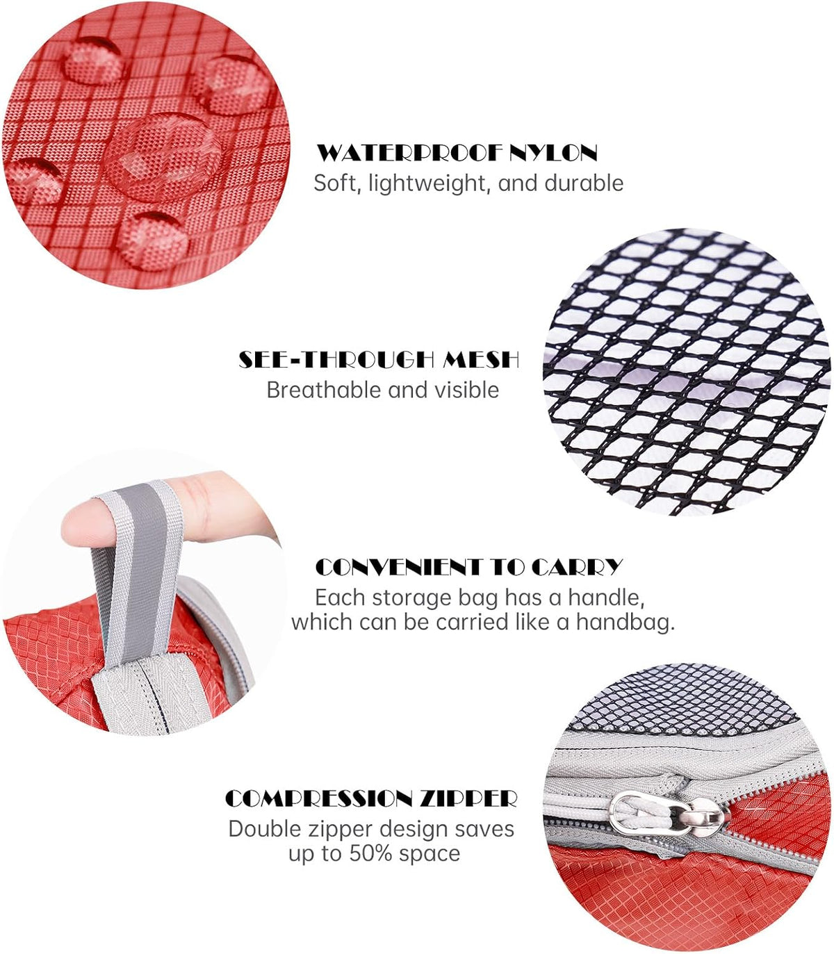 NiHome 7PCS Compression Packing Cube Set Expandable Mesh Travel Bag Luggage Organizers with Electronic Cable Cord Charger Organizer Drawstring Bag (Red)