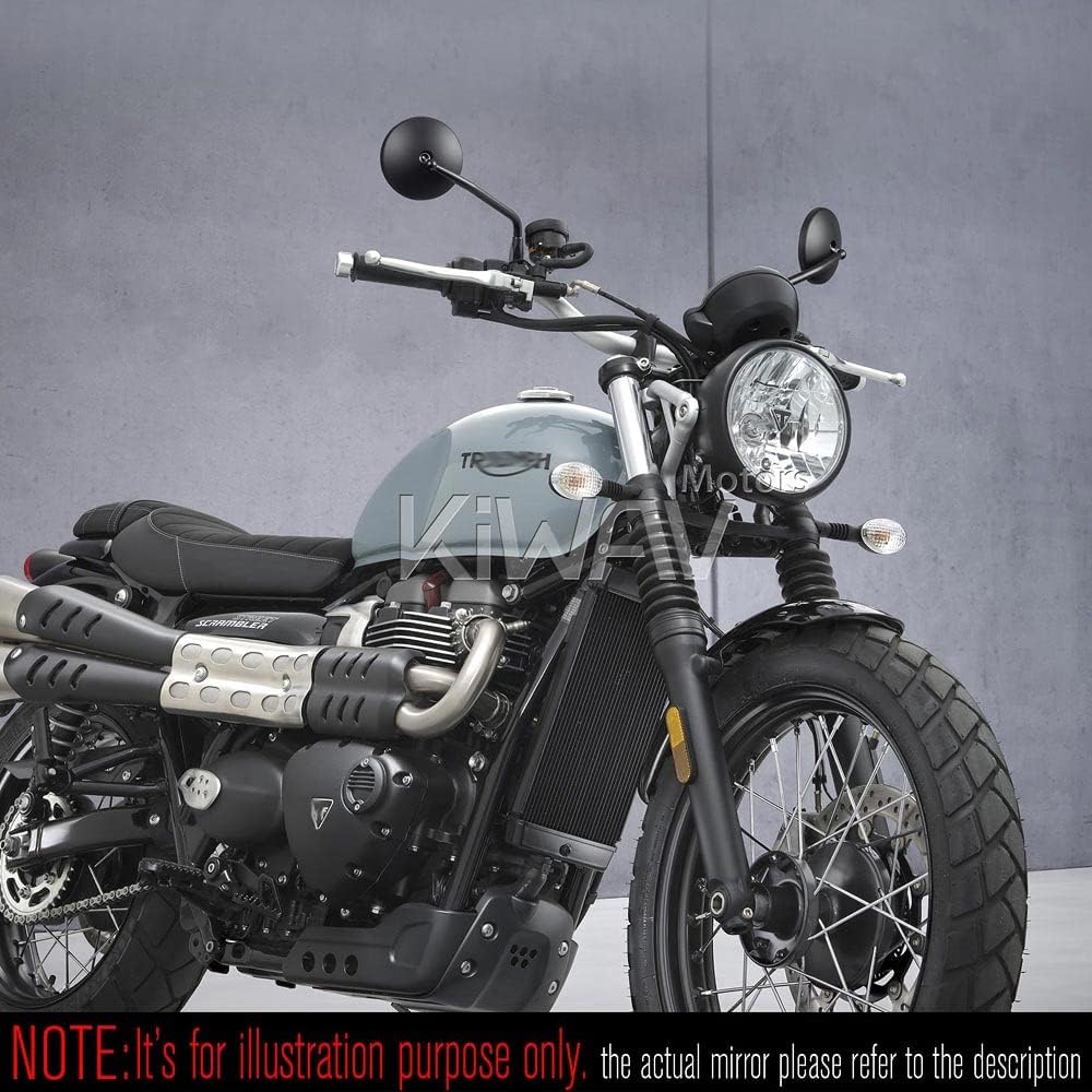 KiWAV Eclipse Mirrors Black Round Rear View Side Mirrors E-mark compatible for Triumph Go-through Mount