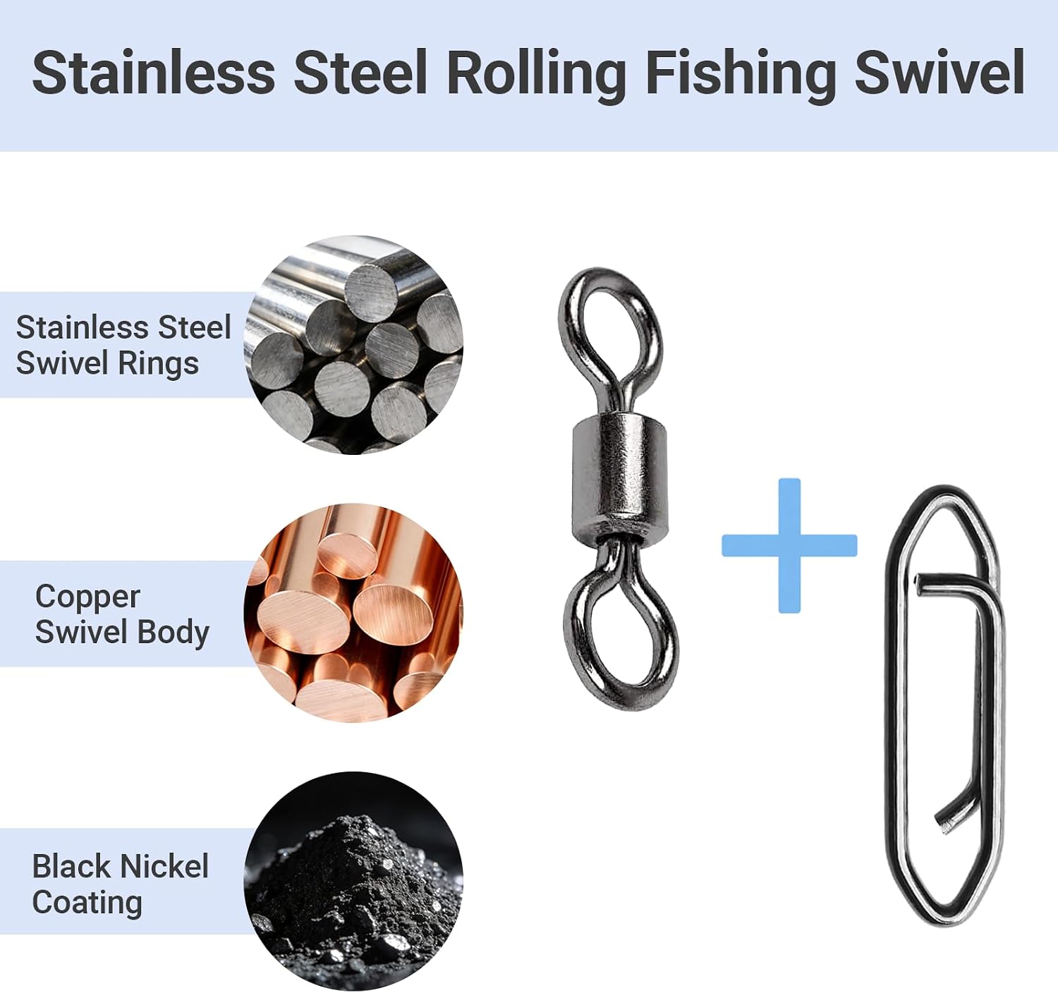 Atibin High Strength Fishing Clips Swivel Freshwater Saltwater Fishing Snaps Connector Rolling Barrel Swivels Fishing Clip Speed Change Black Nickel