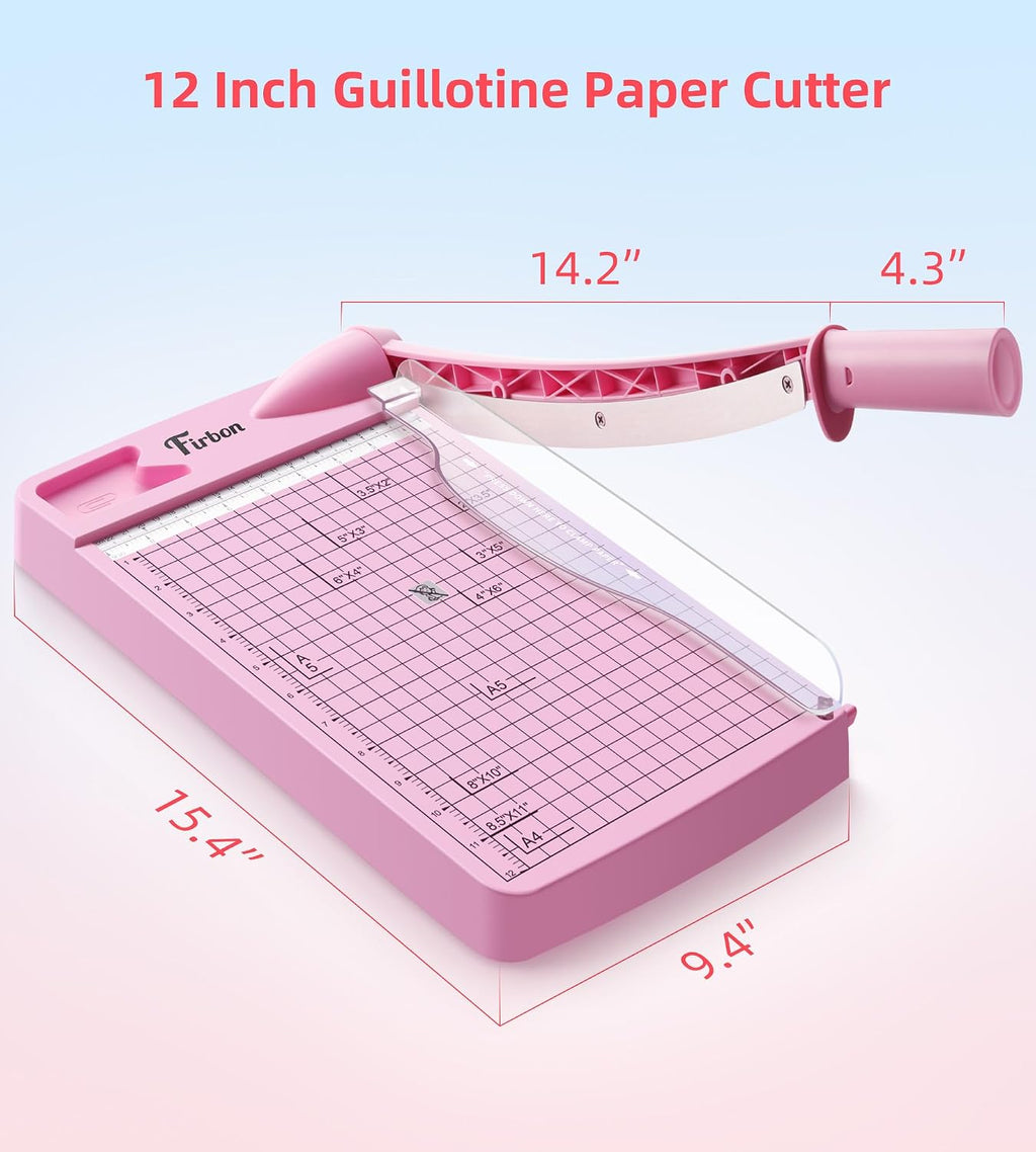 Firbon 12 Inch Guillotine Paper Cutter, Heavy Duty Paper Trimmer, Pink
