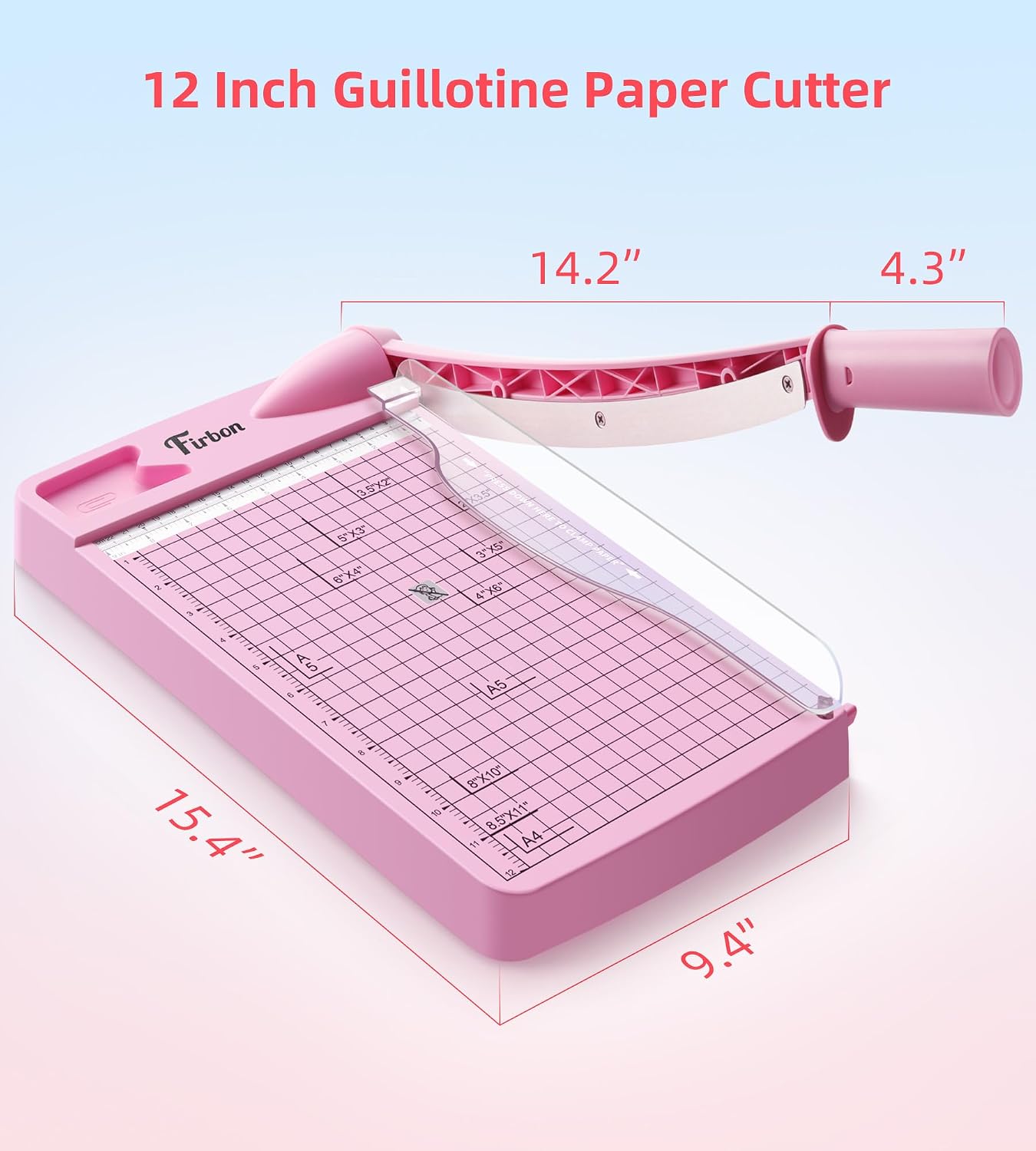 Firbon 12 Inch Guillotine Paper Cutter, Heavy Duty Paper Trimmer, Pink