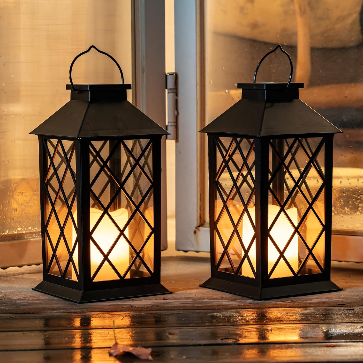 Homemory 2 Pack 13'' Copper Solar Lanterns, Flickering Flame Hanging Lights