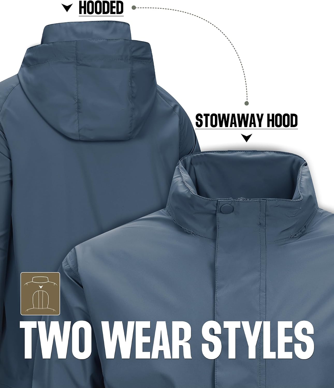 33,000ft Men's Waterproof Rain Jacket Packable Lightweight Hood Rain Shell
