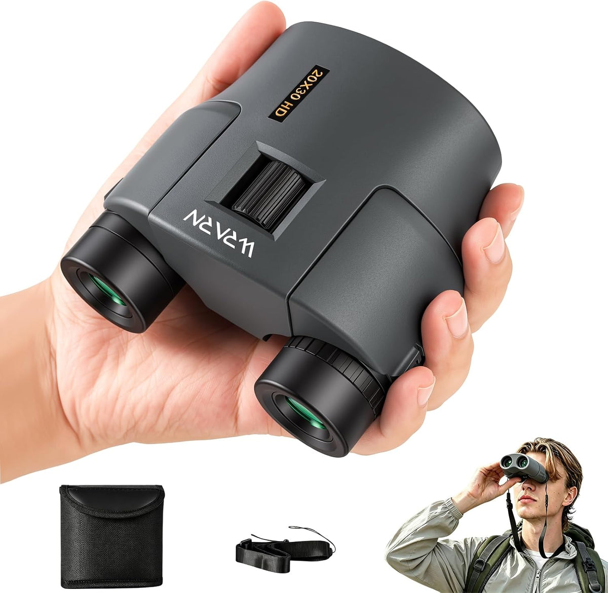 20X30 Compact Binoculars for Adults Bird Watching Travel, Grey