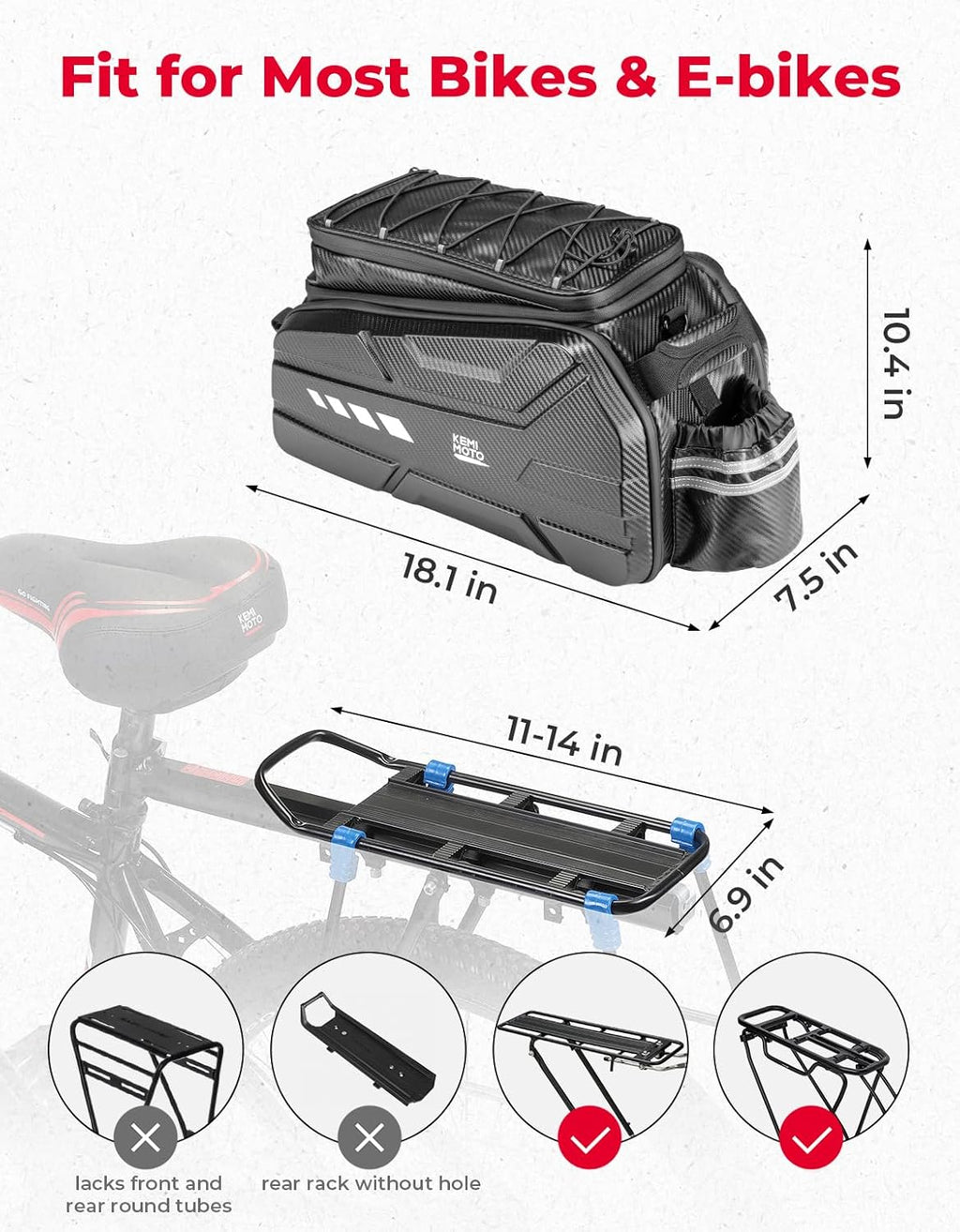 KEMIMOTO Bike Rear Bag, 13L/20L/40L EVA Hard Shell