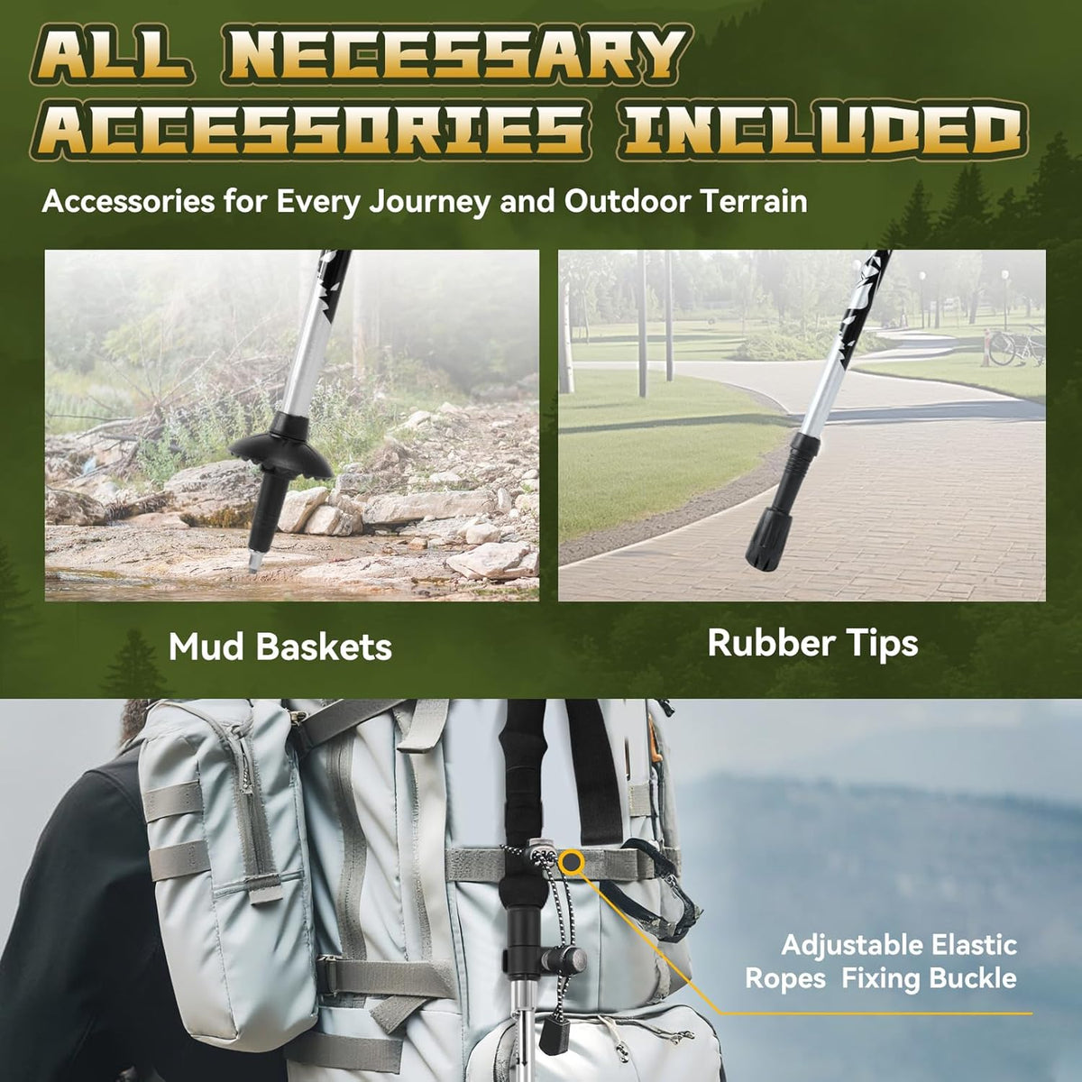 Single Collapsible Trekking Pole （1 Pack） Hiking Essentials