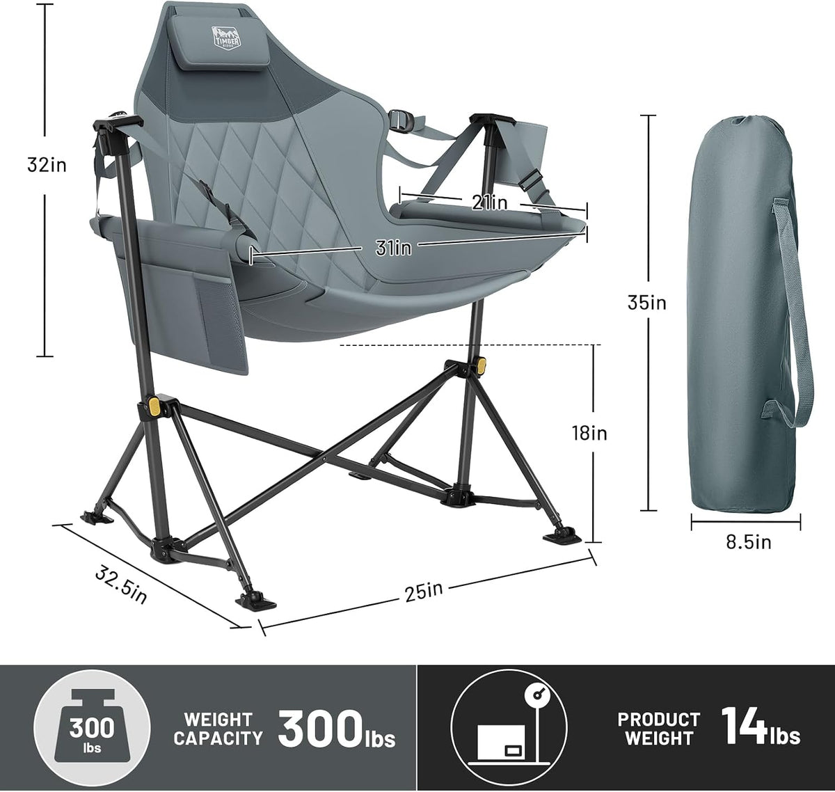 Timber Ridge Hammock Camping Chair, Portable Oversized Swinging Camp Chairs