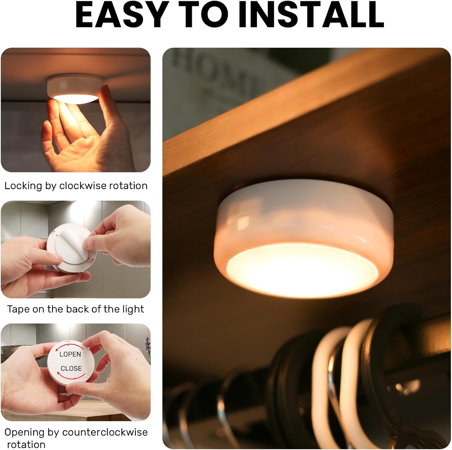 Push Lights with Remote 6-Piece Battery-Powered LED Hockey Puck Lights, Wireless Under-Cabinet & Baseboard Illumination, Dimmable & Color-Changing (6 Pack White, Color)