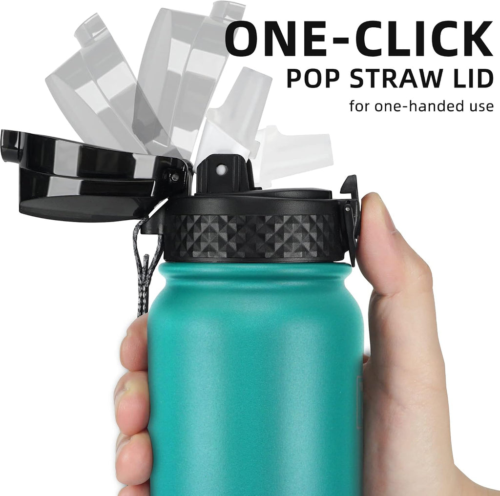 Fanhaw 20oz Kids Stainless Steel Water Bottle with Straw Lid, Green Blue