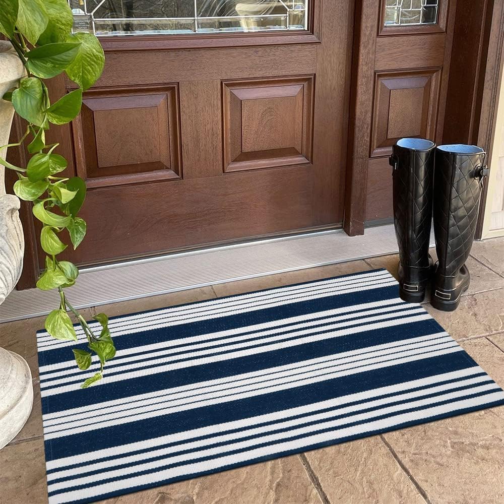 OJIA Outdoor Mats for Front Door 24"x51" Fall Porch Rug Striped Outdoor Rug