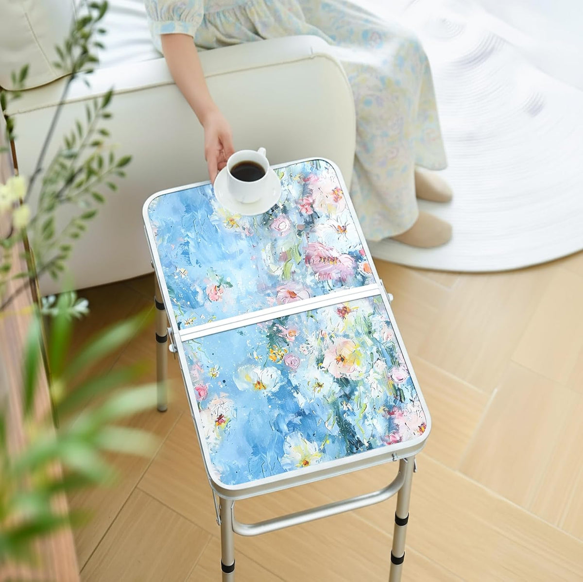 Outdoor Side Table, Portable 3 Adjustable Height, Small Folding Table