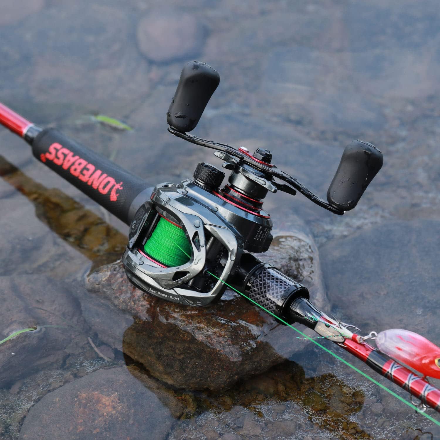 One Bass Fishing Rod and Reel Combo, IM7 Graphite 2 Pc Blank Baitcasting Combo, Spinning Rod with Super Polymer Handle