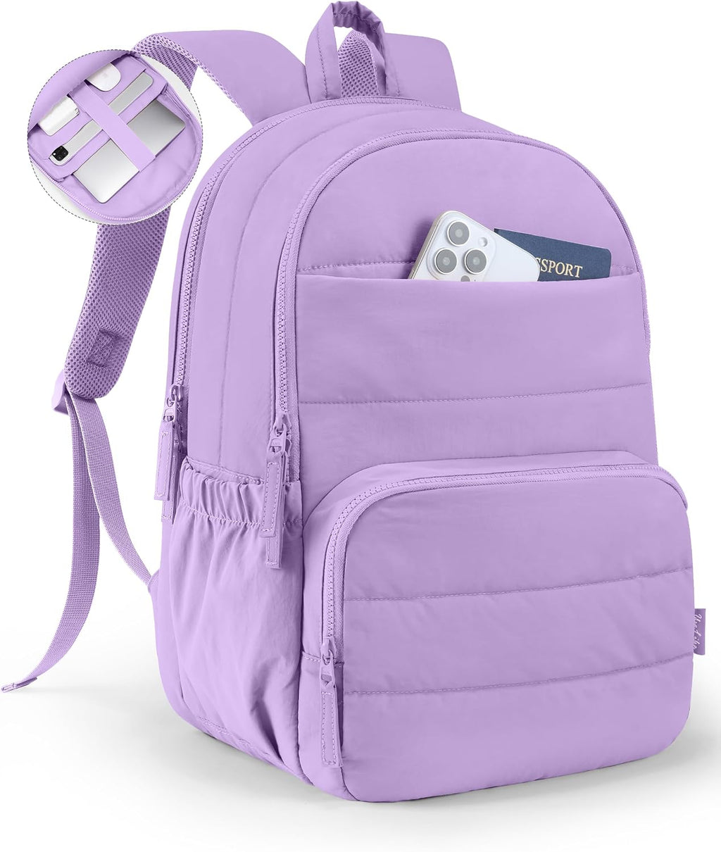 Uselike Travel Backpack for Women, 15.6 Inch Laptop Backpack, Quilted College Bookbag, Cute Work Backpacks, Water Resistant (Khaki Ash)
