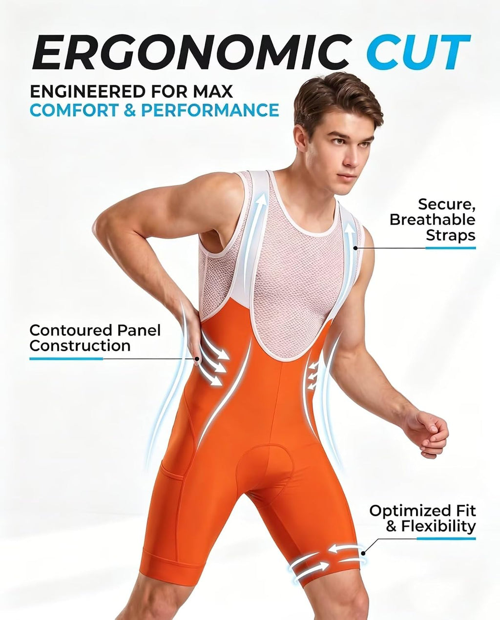 CEROTIPOLAR Men's Cycling Bib Shorts with 4D MaxCool Pad, Ergonomic Cut
