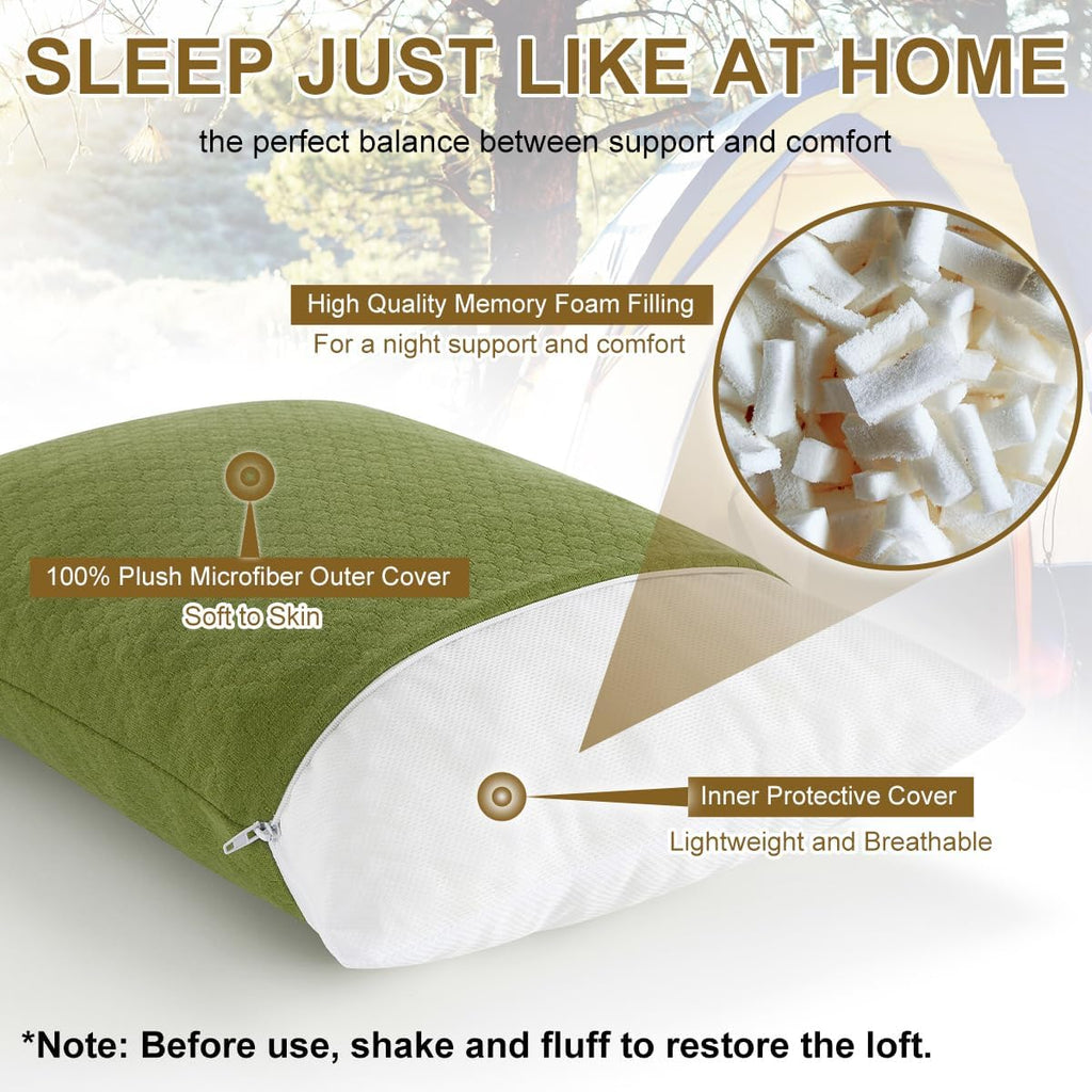 Ivellow Memory Foam Travel Pillow,Small Camping Pillow for Sleeping,Avocado