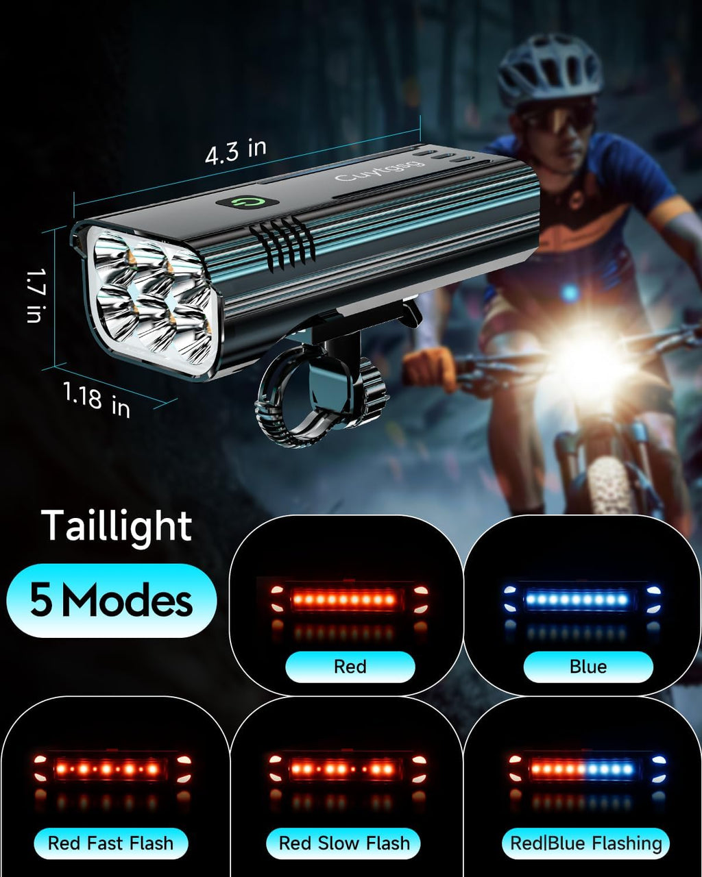 2026 Upgrade 6800Lumen Bike Light for Night Riding,6 LED,5+5 Modes