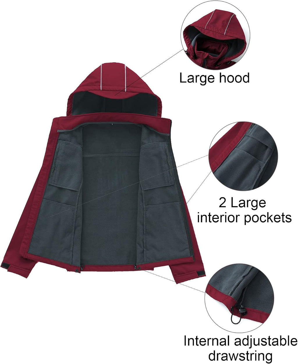 CREATMO US Men's Softshell Military Jacket With Removable Hood, Fleece Lined and Water Repellent Outdoor Reflective Coat