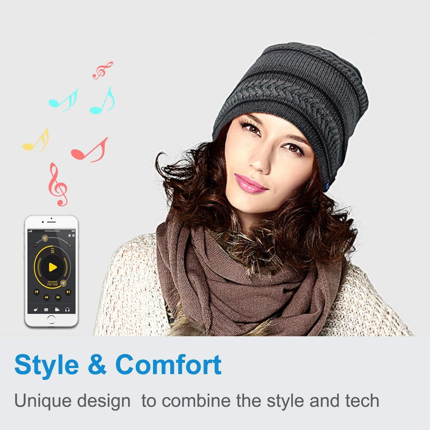 Rotibox Bluetooth Beanie Hat with Headphones for Outdoor Sports Xmas Gifts