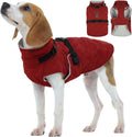 Kuoser Dog Coat Warm Fleece Lining Turtleneck Dog Jacket with Harness Built-in, Adjustable Windproof Cold Weather Coats with Quick Release Buckle Pet Winter Snowsuit for Medium Large Dogs, Red L