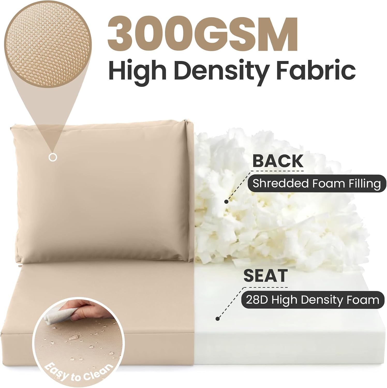 Outdoor Loveseat Cushion Set, 46" x 26" Loveseat Cushions for Outdoor Furniture, Waterproof & Fade-Resistant Patio Furniture Cushions, Deep Seat Cushion for Bench, Swing and Couch, Beige